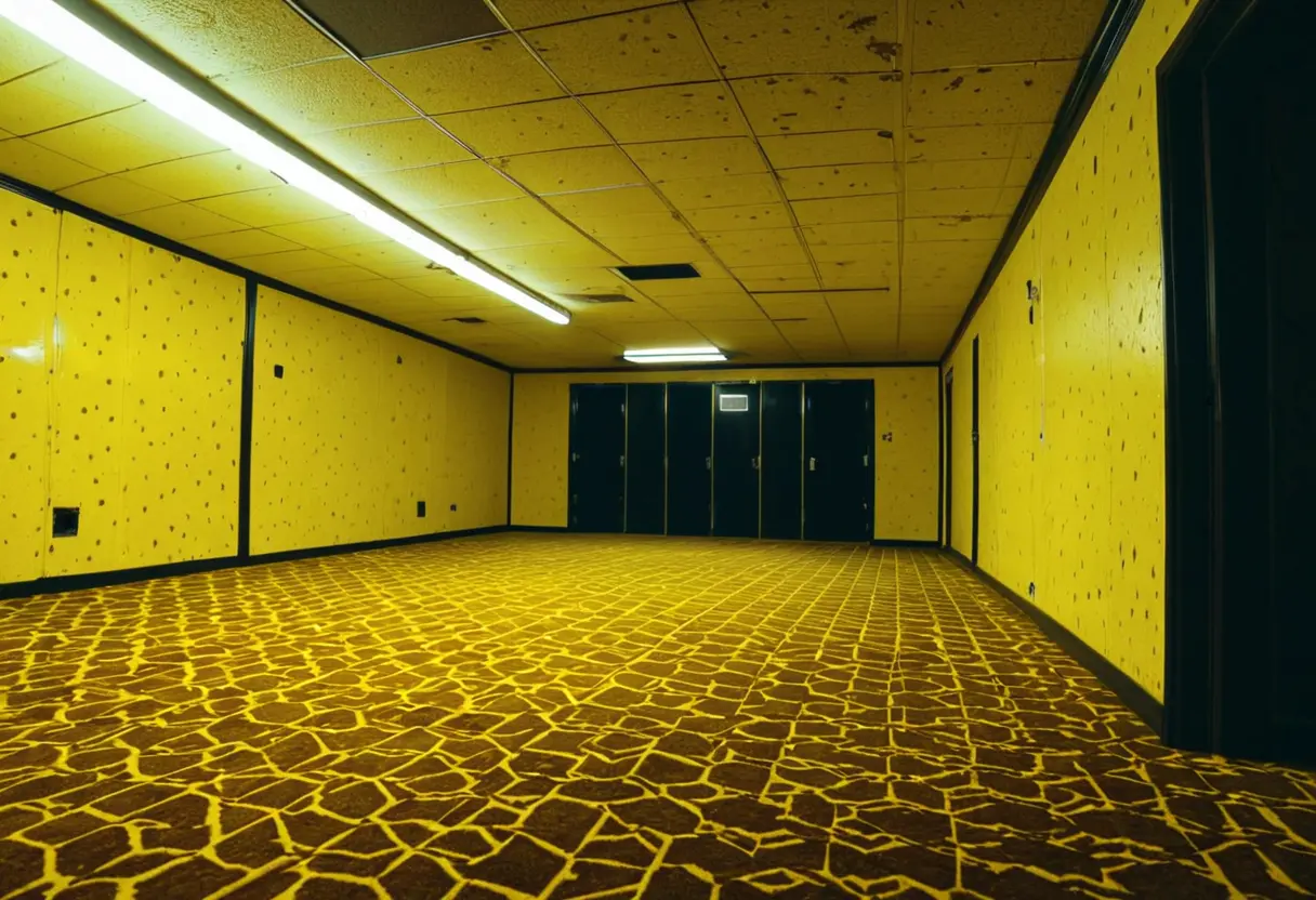 無限に続く黄色い壁紙の部屋。黄色い照明が不気味に室内を照らし、床のカーペットには不気味な染みが広がっている。人の気配はなく、ただ廊下が奥へと続いている。