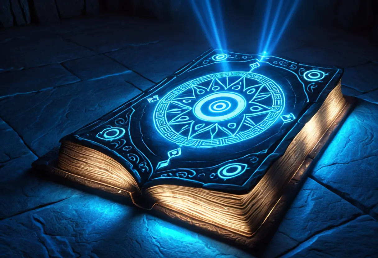 Mystical symbols for mental attributes on a stone tablet.