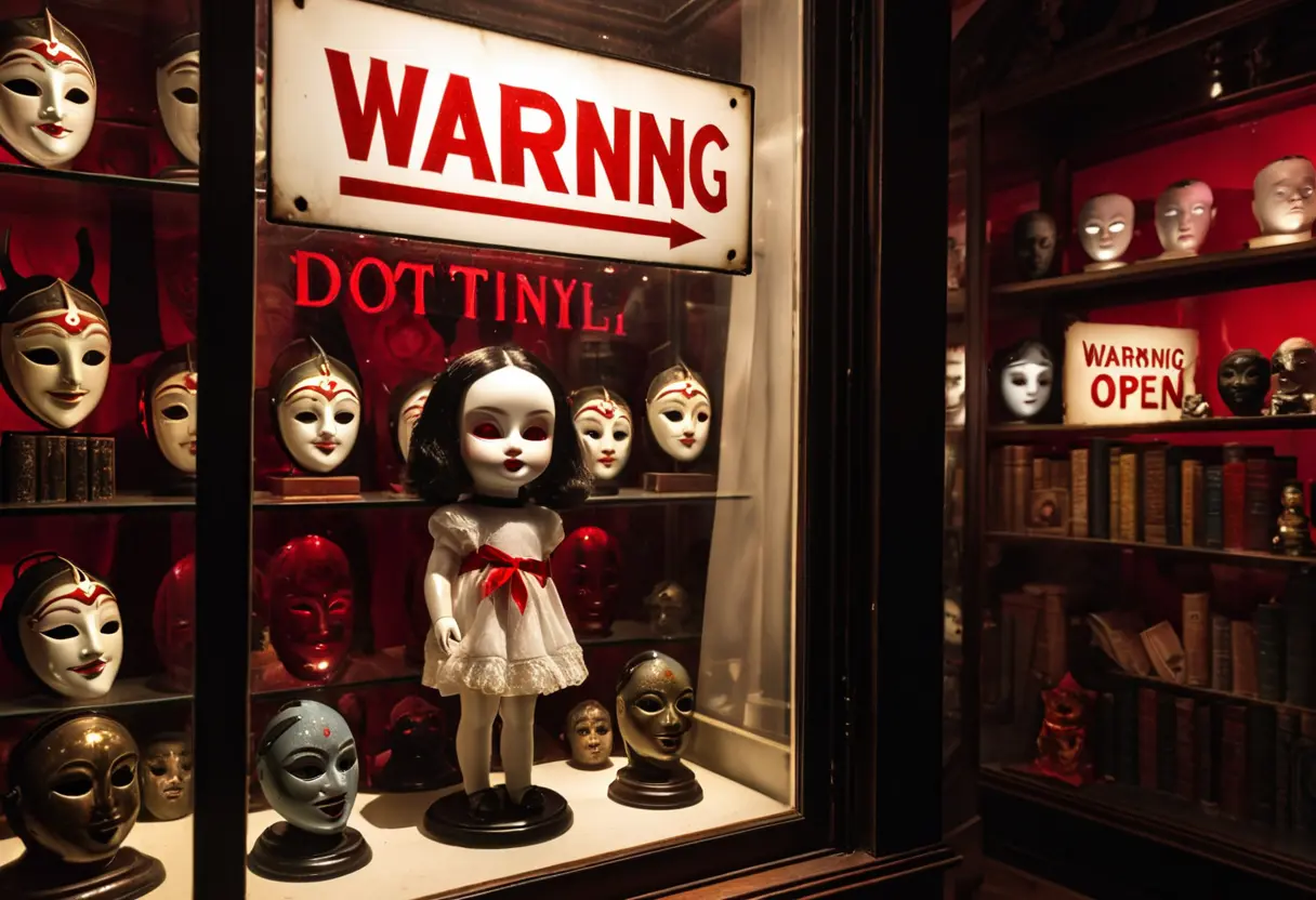 A Warning sign on a glass case: &lsquo;POSITIVELY DO NOT OPEN&rsquo;.