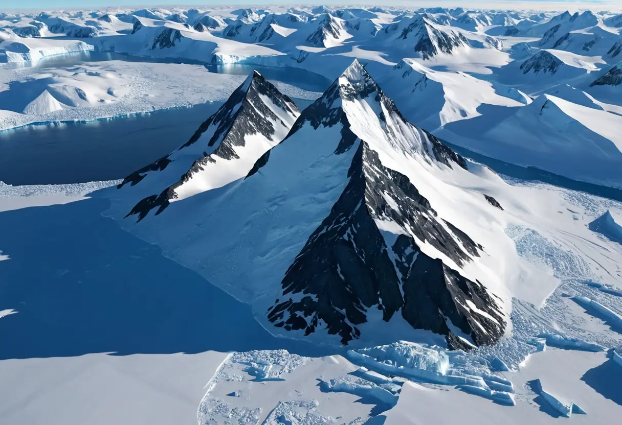 A massive pyramid-like mountain in the snow.