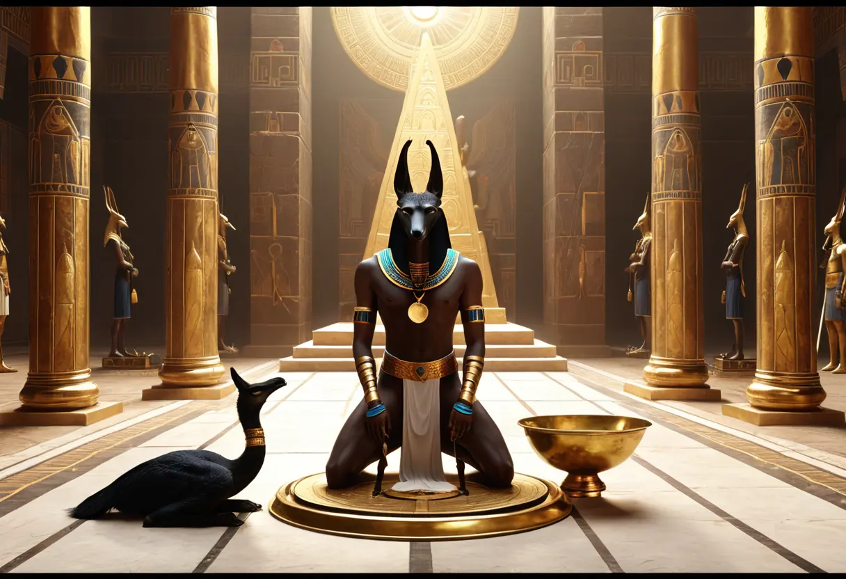 Anubis weighing the heart against the feather of truth.