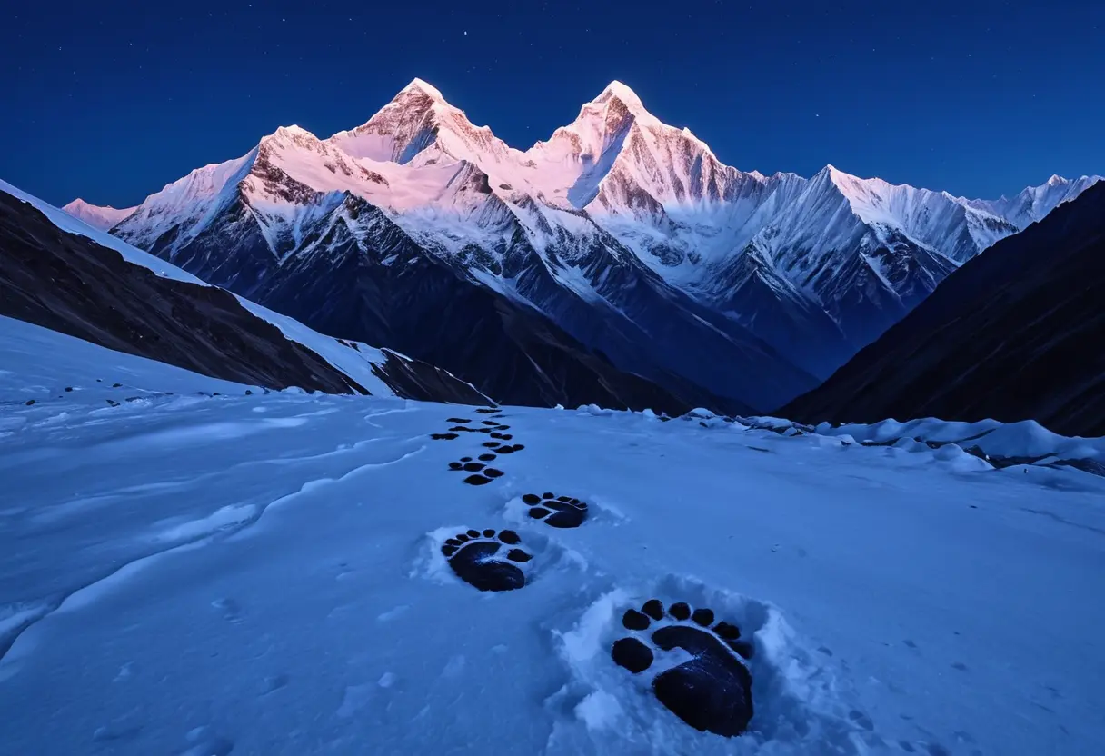 霧のかかった竹林。奥に、不気味な瞳を光らせる何かが隠れている。手前には古びた石碑。