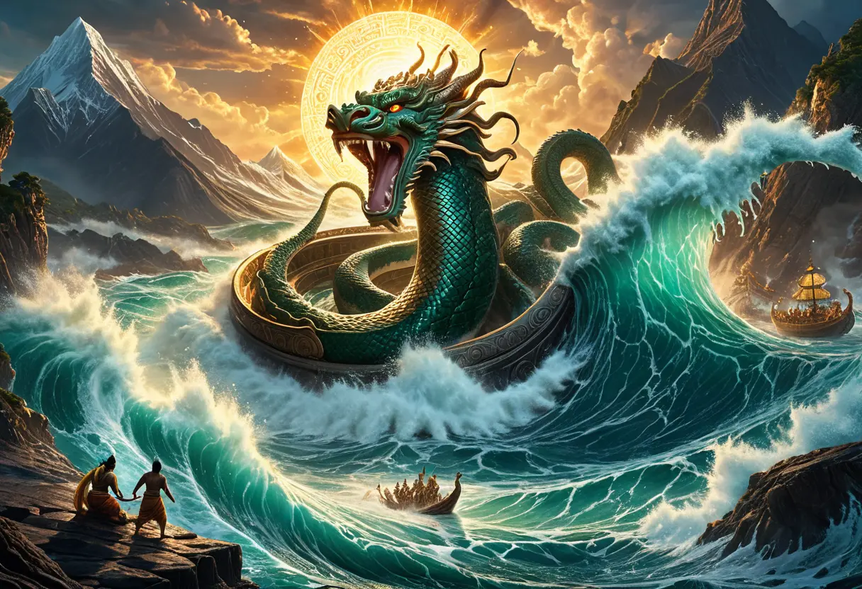 The Churning of the Ocean with Devas and Asuras.
