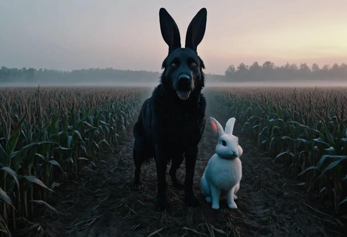 A strange beast in a cornfield.