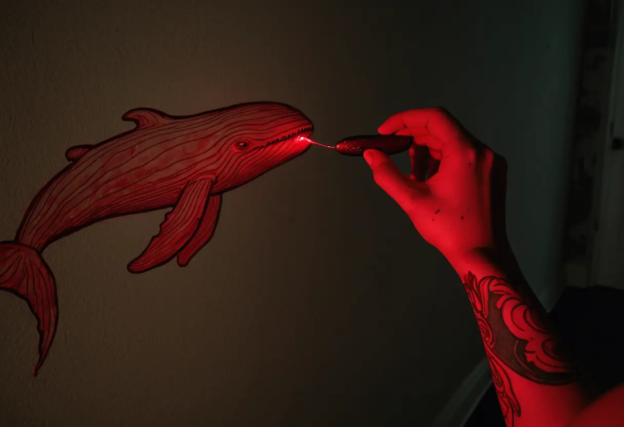 A symbolic representation of the whale carving.