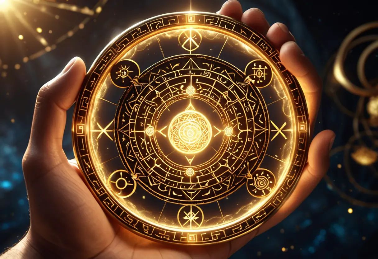 A glowing magic circle in a hand.