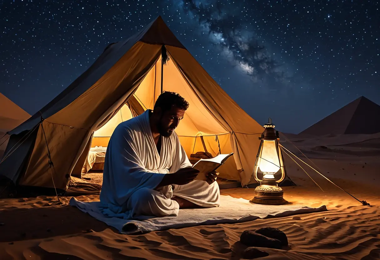 Crowley in Egypt with the Book of the Law.