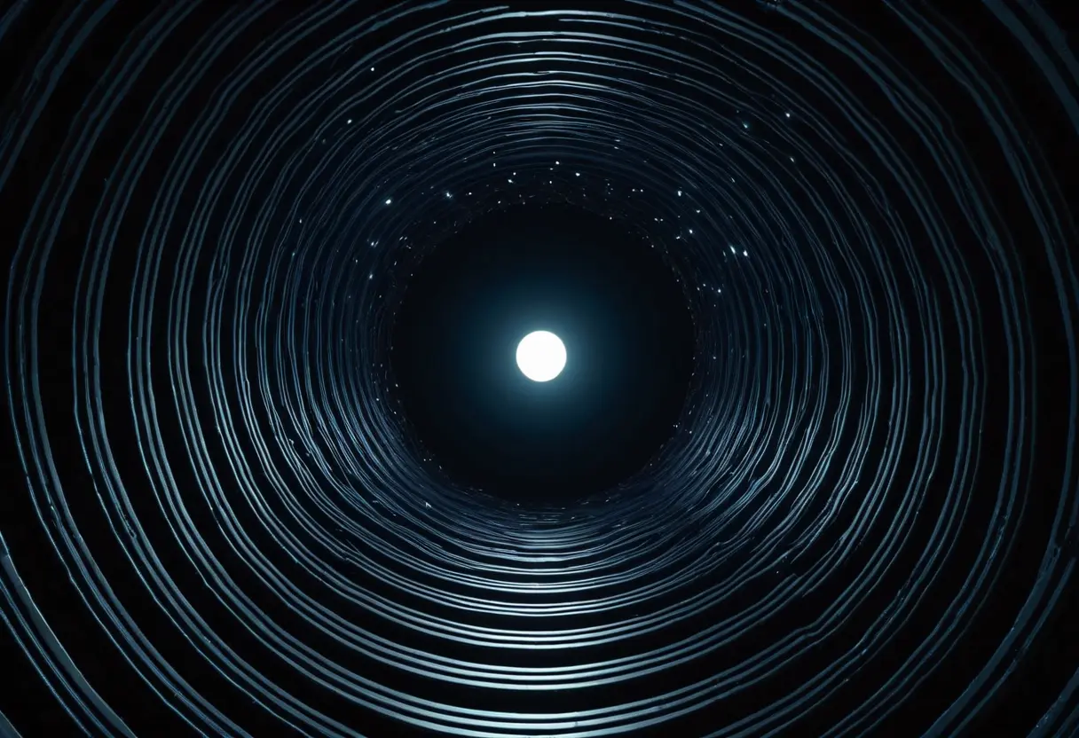 A dark abyss with flickering eyes.