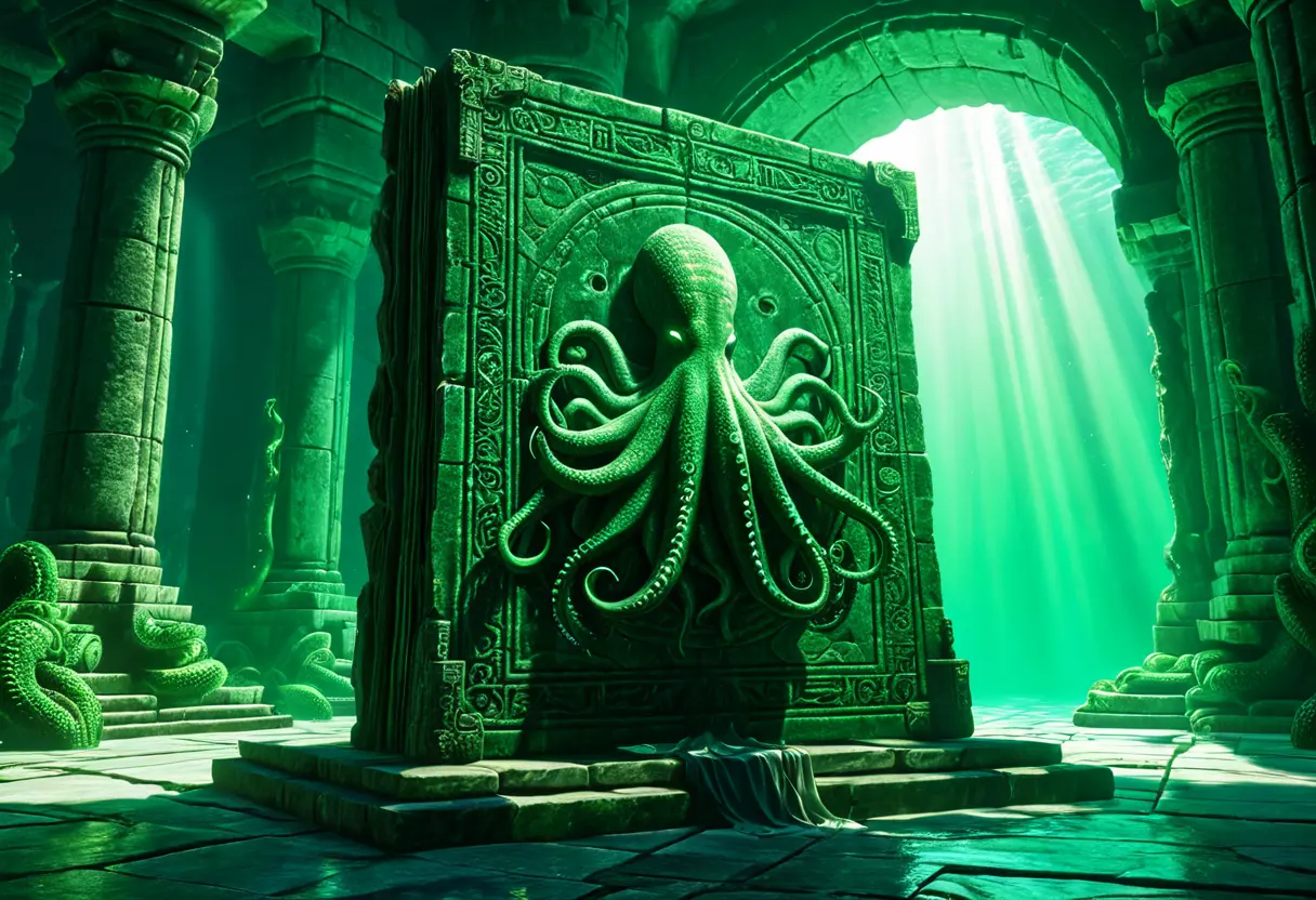 An ancient tome in an underwater temple.
