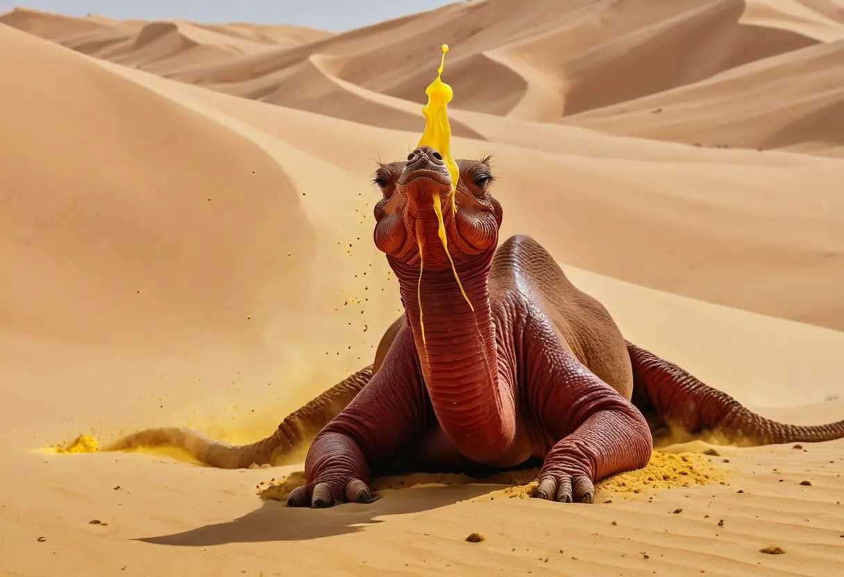 赤い砂漠の砂の中から飛び出した、巨大な赤いワーム。