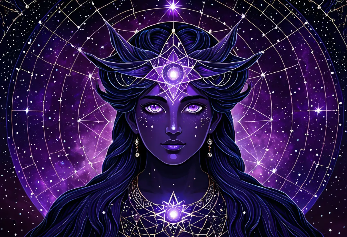 An ethereal deity weaving constellations.