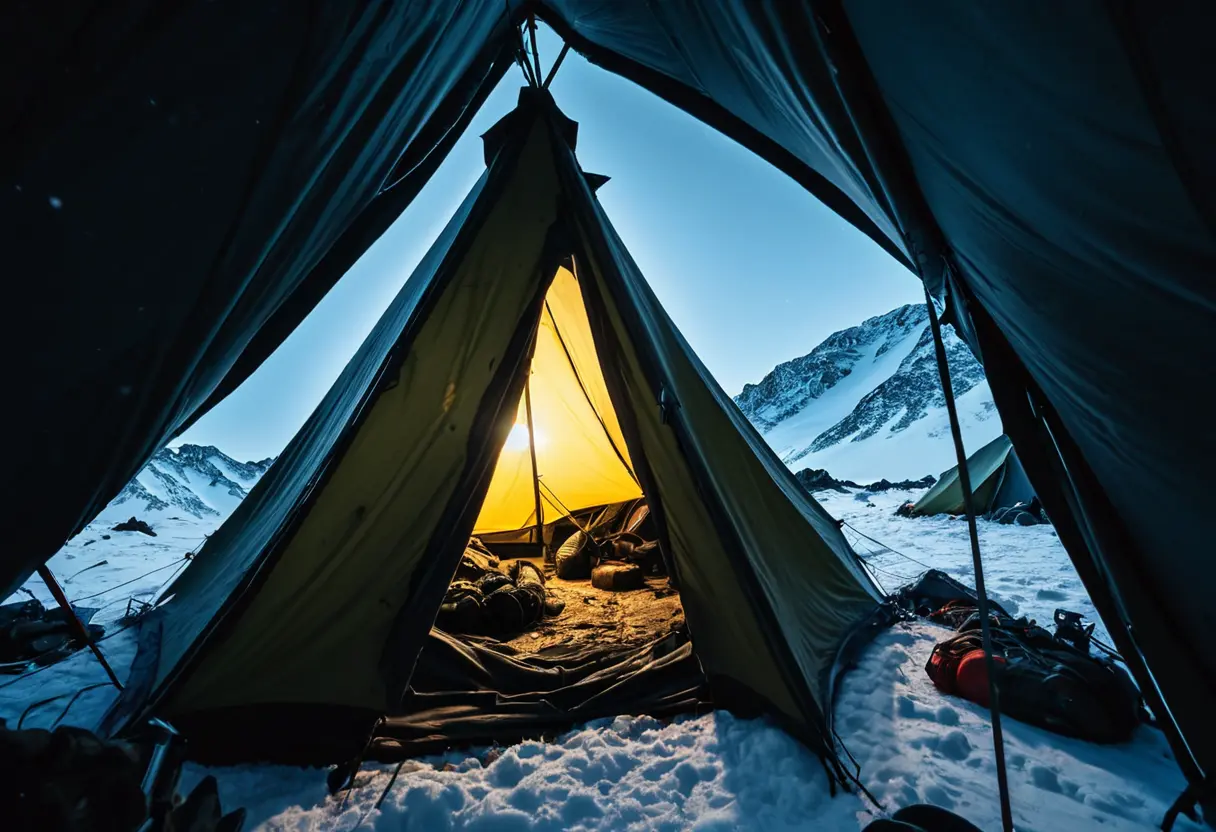 A view from inside a slashed tent.