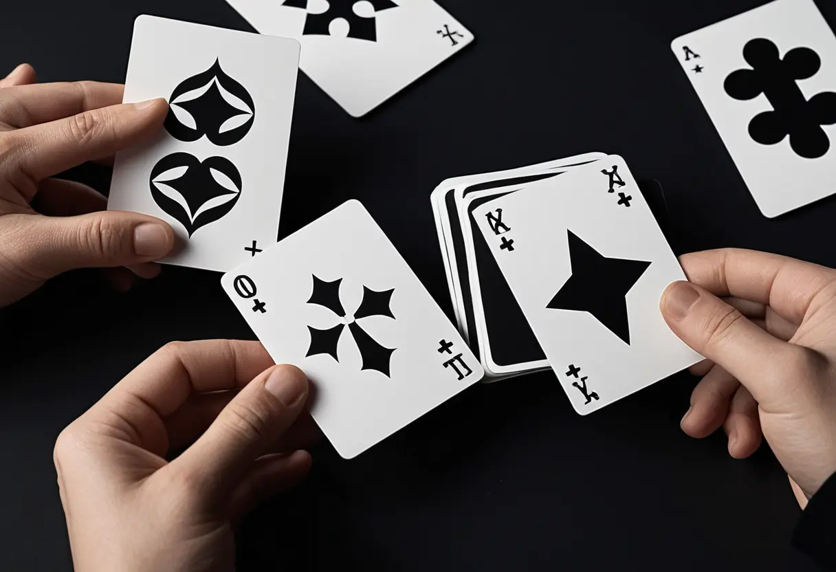 Hands holding Zener cards.