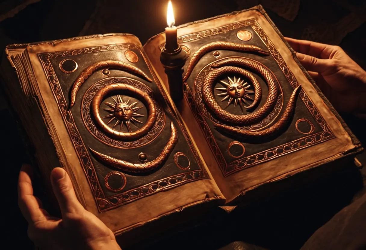 Flamel studying the ancient book.