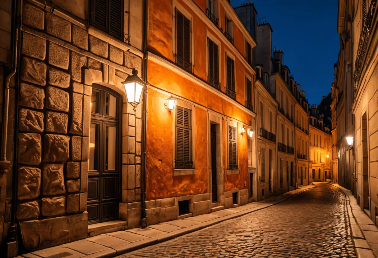 Flamel&rsquo;s house in Paris at night.