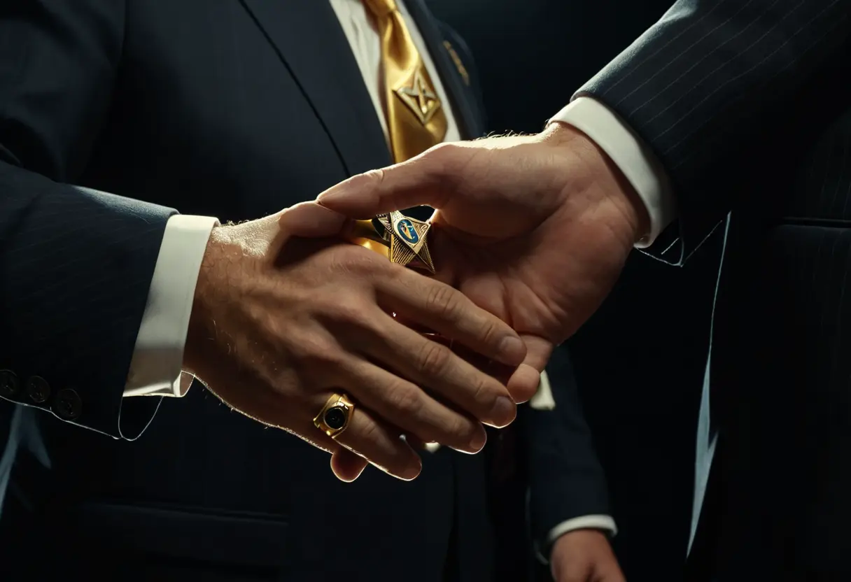 Masonic rings and handshake.