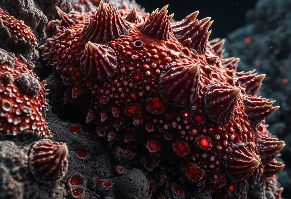 A microscopic-horror view of barnacles erupting from skin.