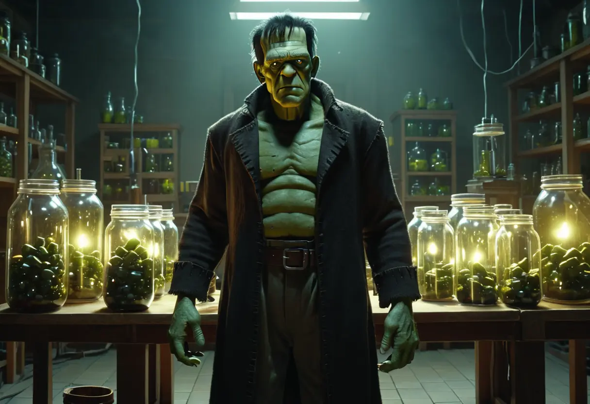 Frankenstein&rsquo;s monster in a laboratory.