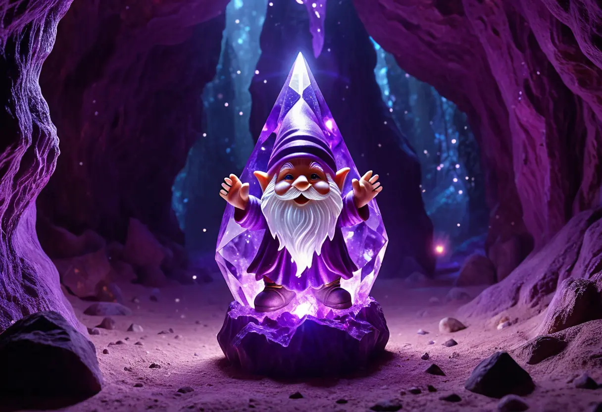 A small Gnome spirit merging with a crystal.