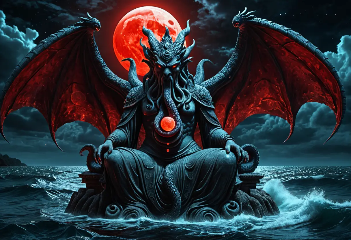 A massive ancient statue of Cthulhu.