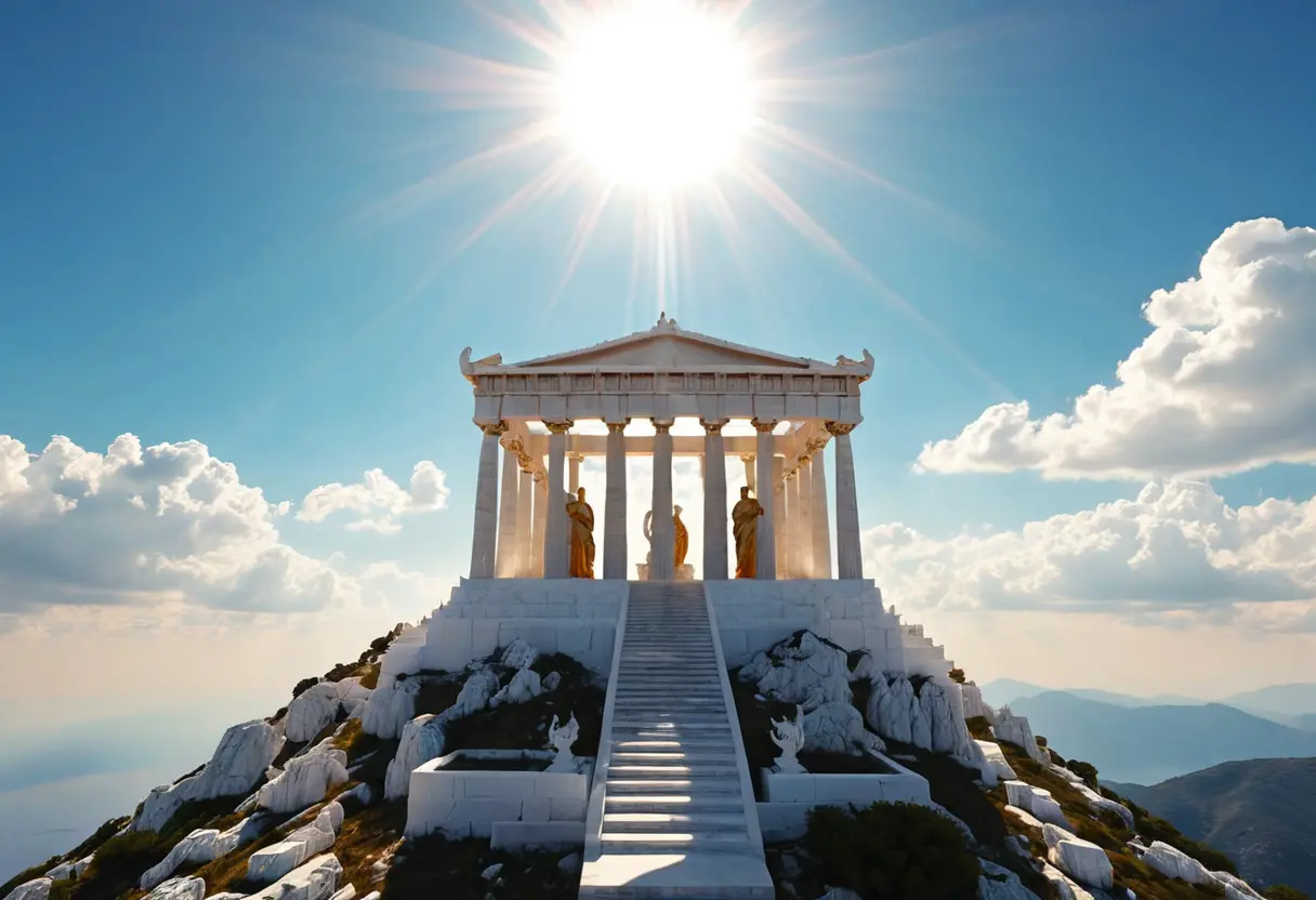 A magnificent marble temple on a mountain top.