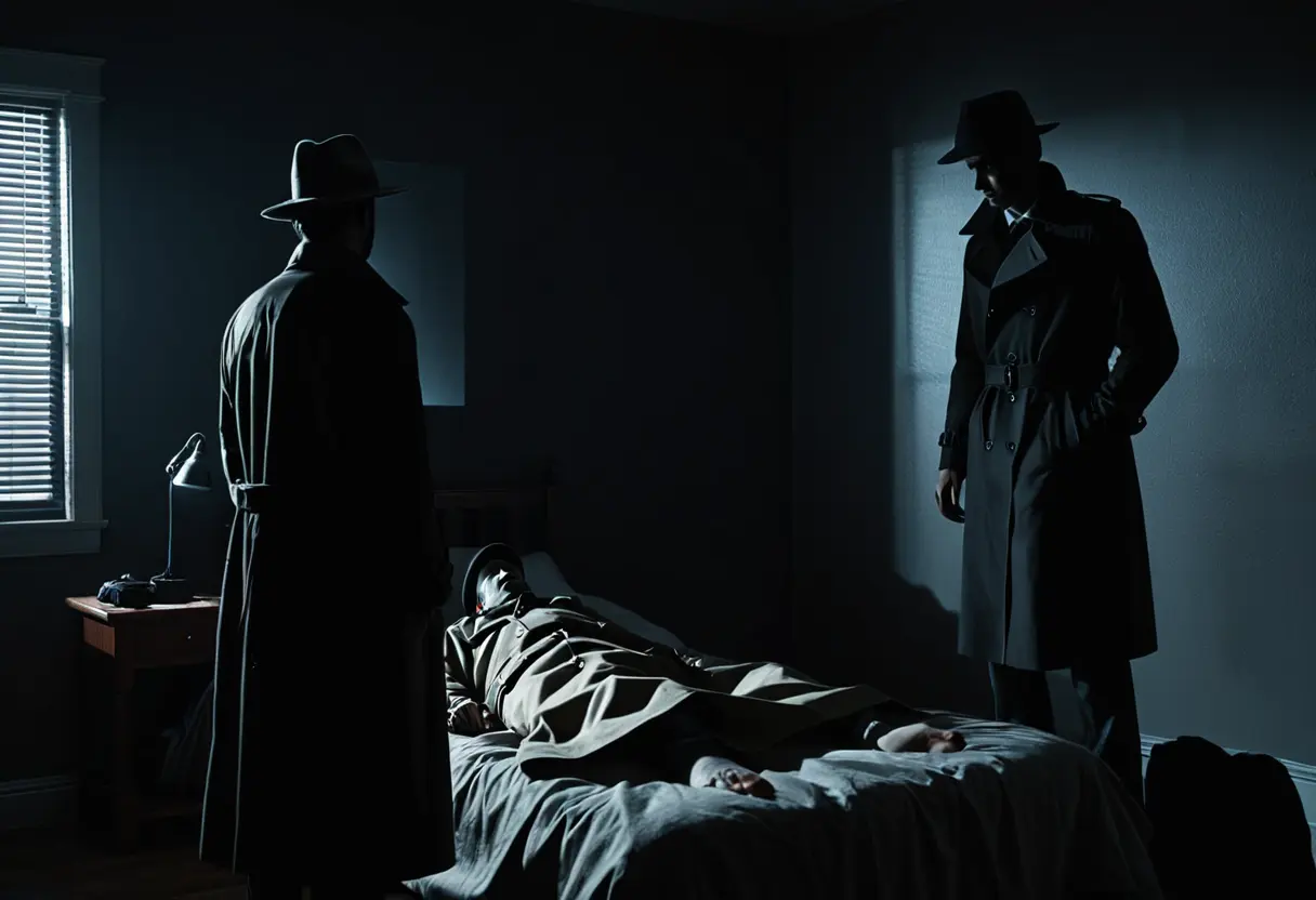 The Hat Man watching a sleeping person.