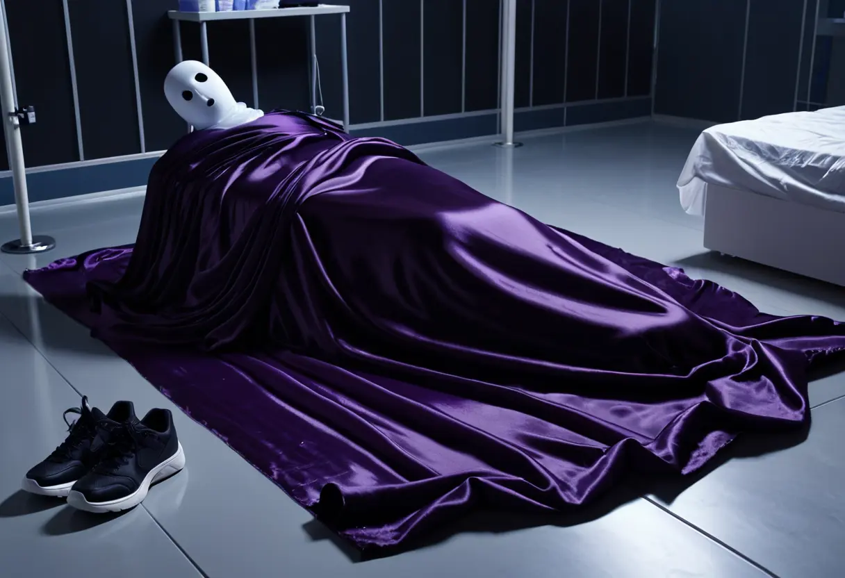 A purple silk shroud on a bed.