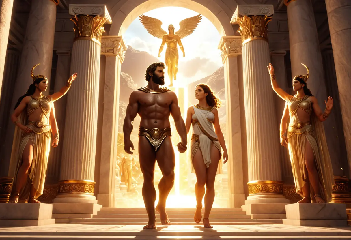 Heracles being welcomed into Olympus.