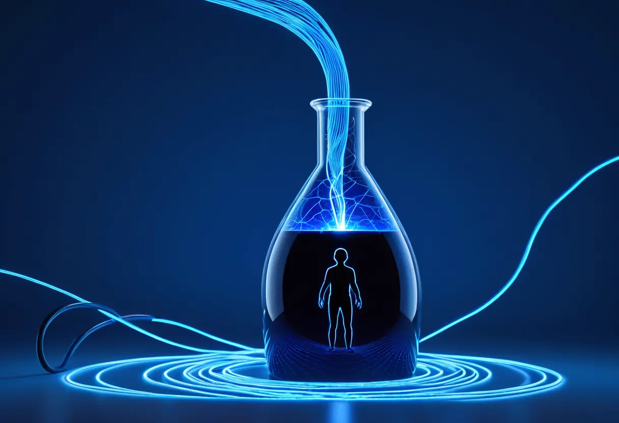 A homunculus shadow merging with circuits.