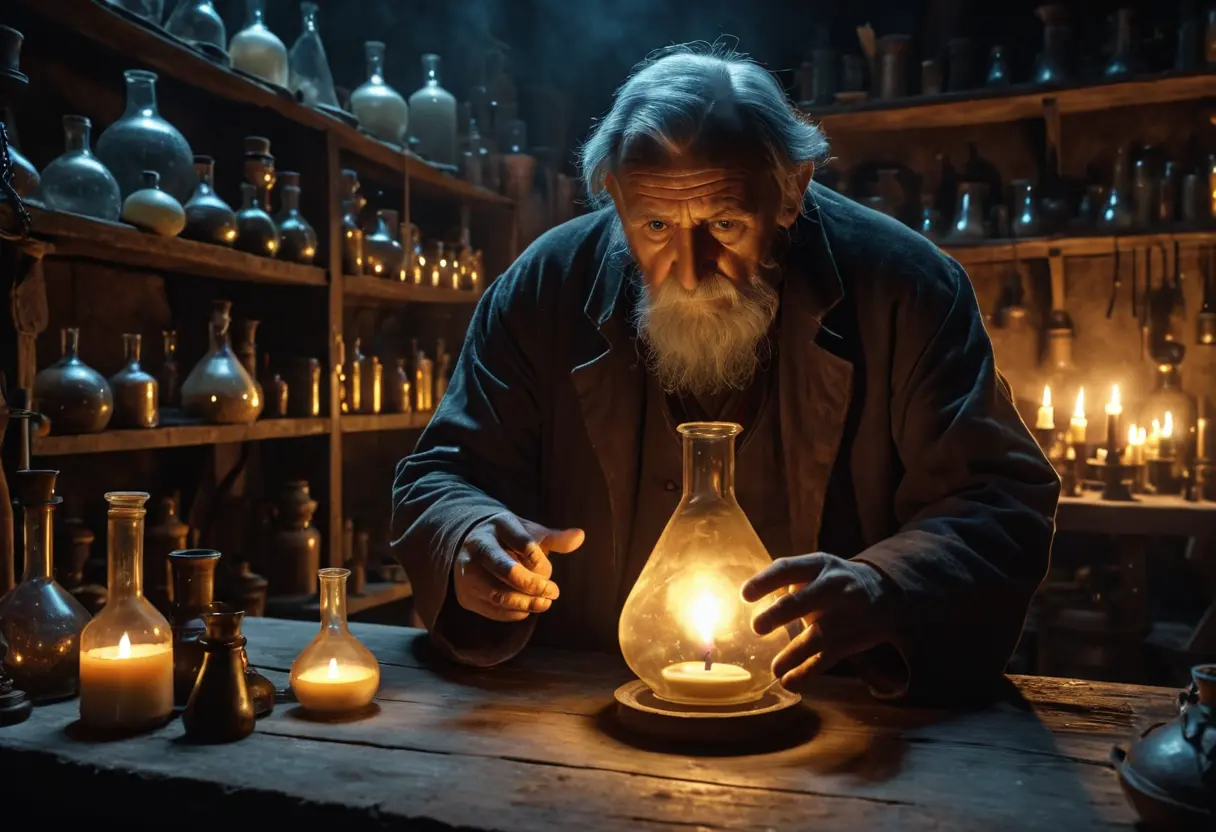 An alchemist watching the homunculus flask.