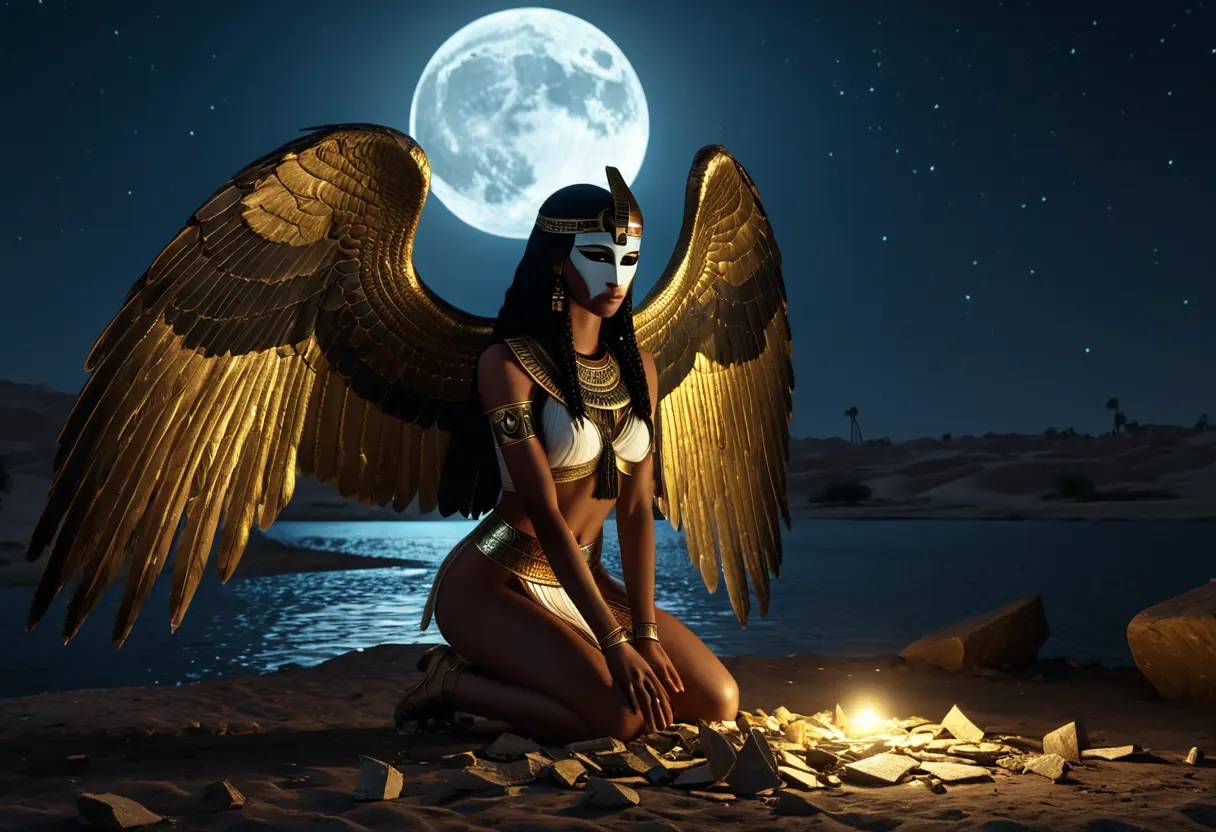 Isis mourning over the body of Osiris.