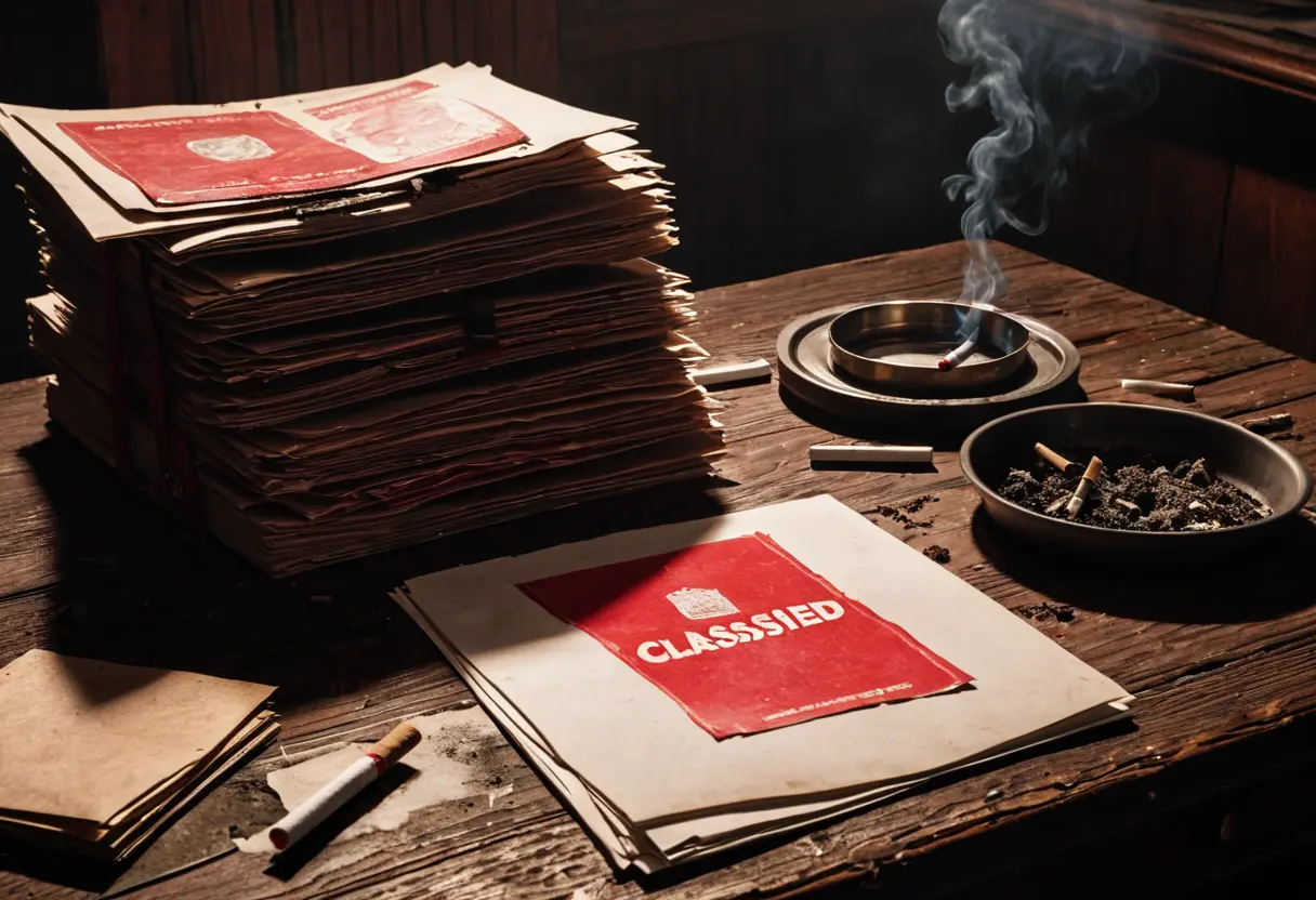 Documents with red stamps.