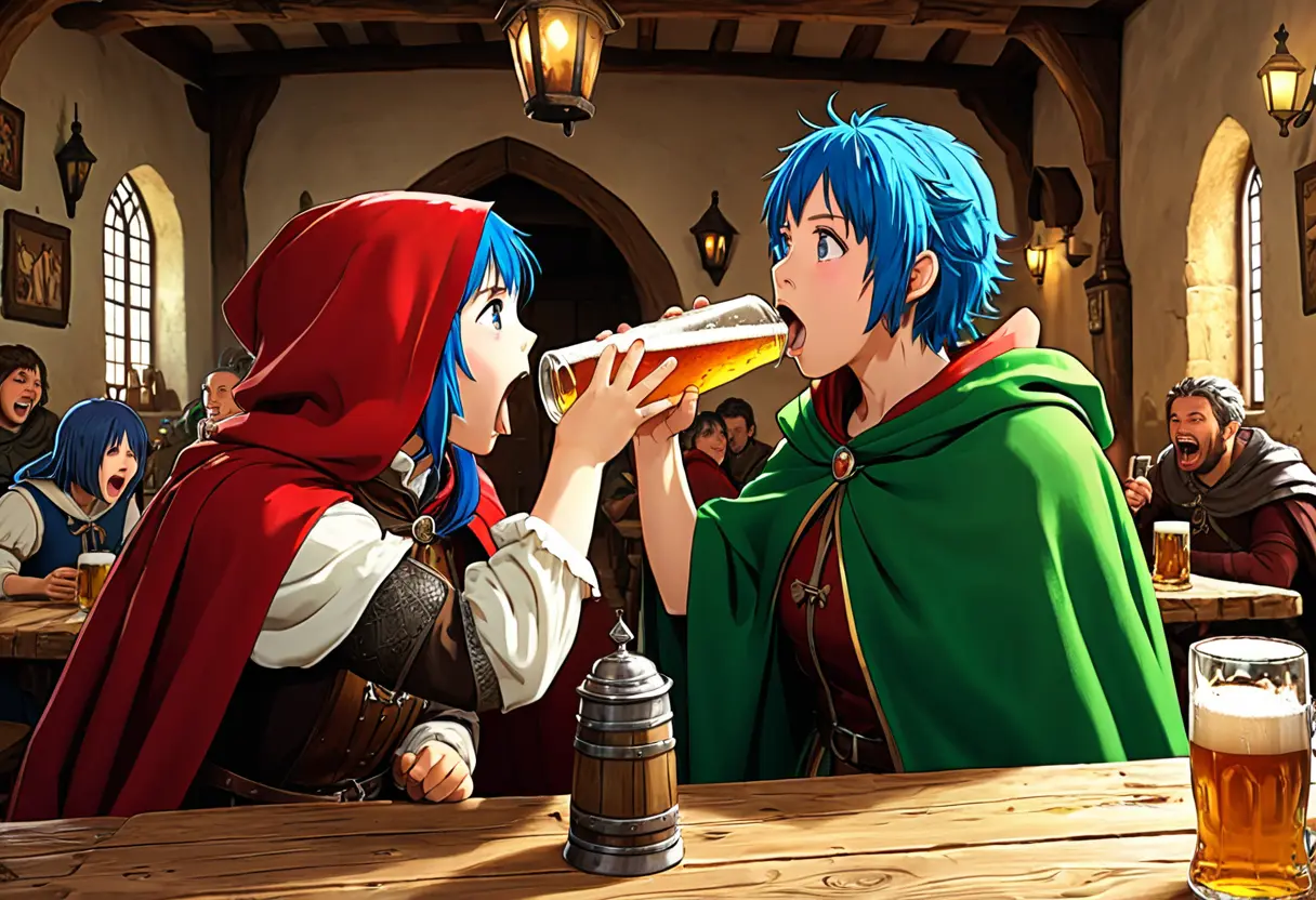 A chaotic tavern scene.