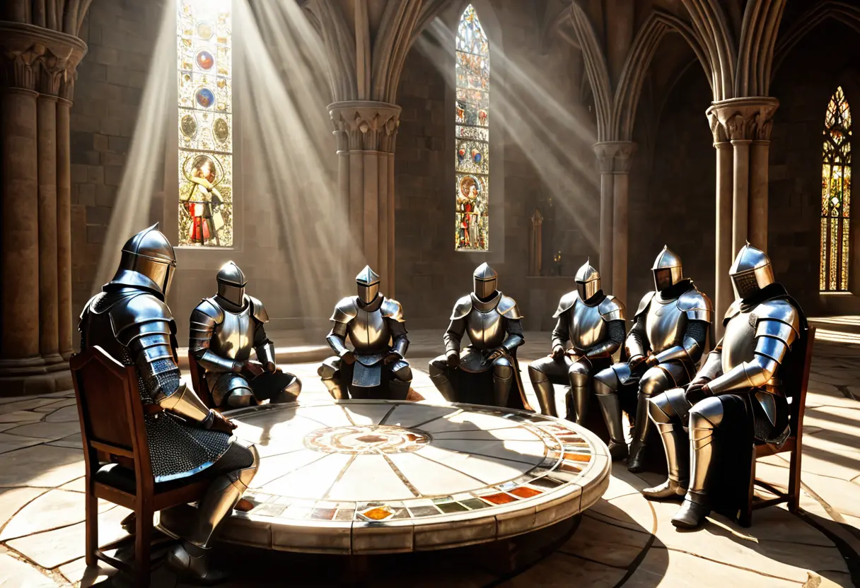 Knights sitting around the Round Table.
