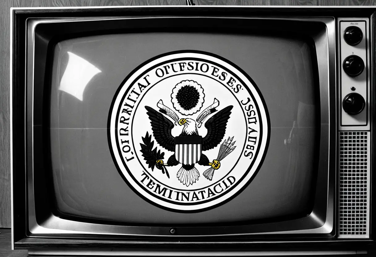 A government suicide directive on a TV screen.