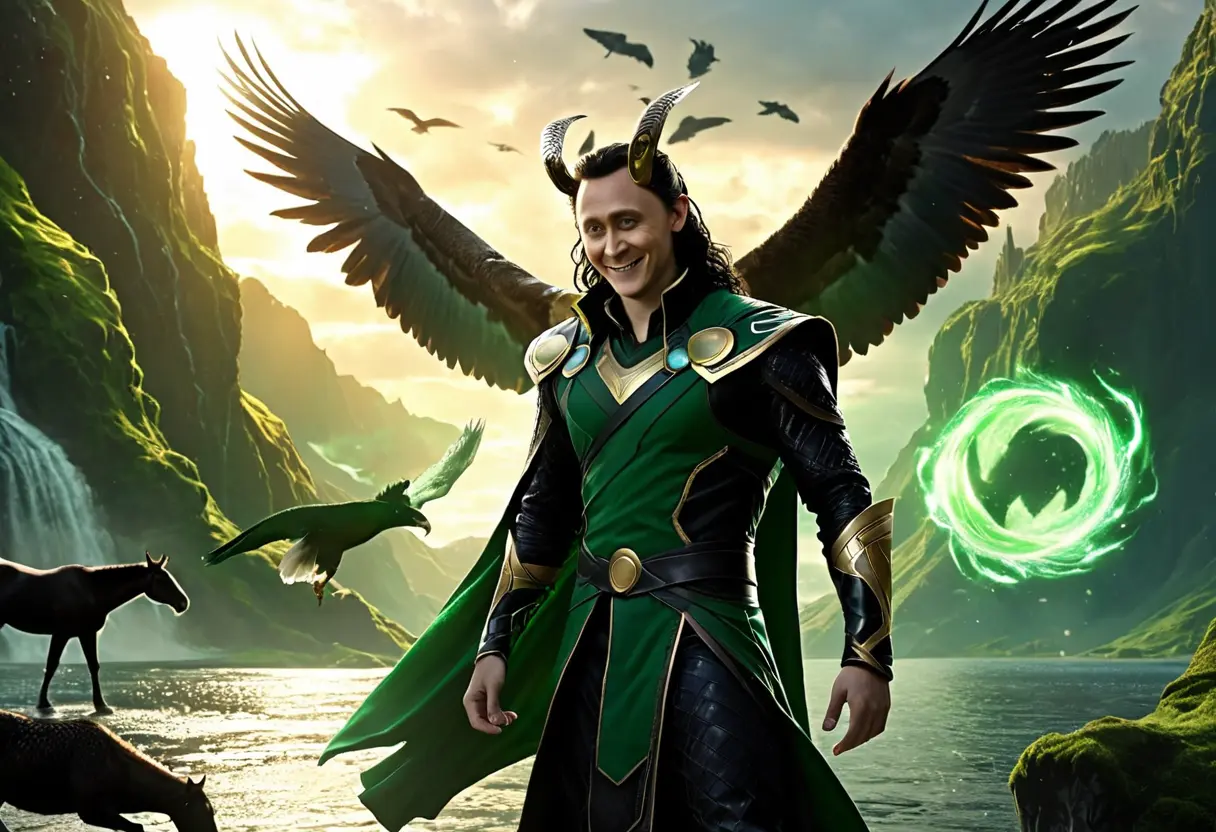 Loki transforming into different animals.