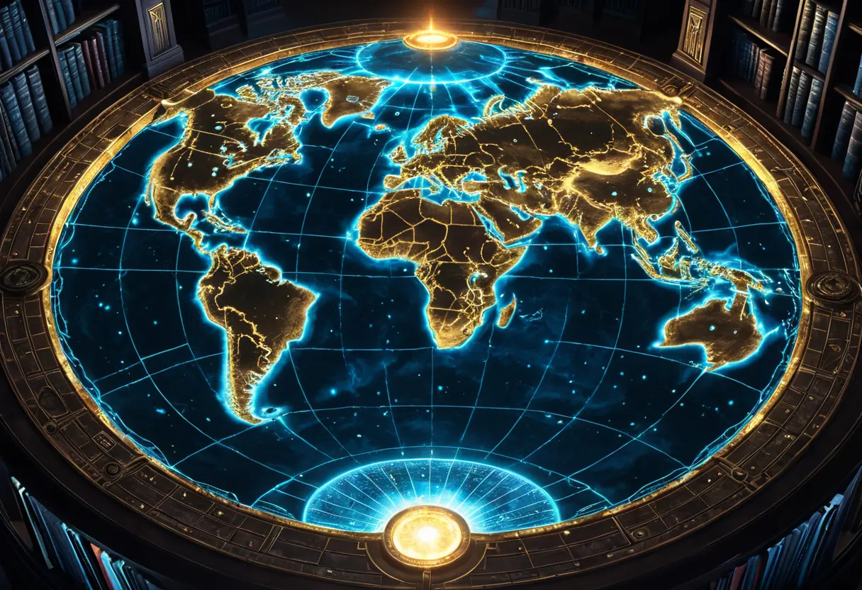 A mystical map showing multiple lost continents.