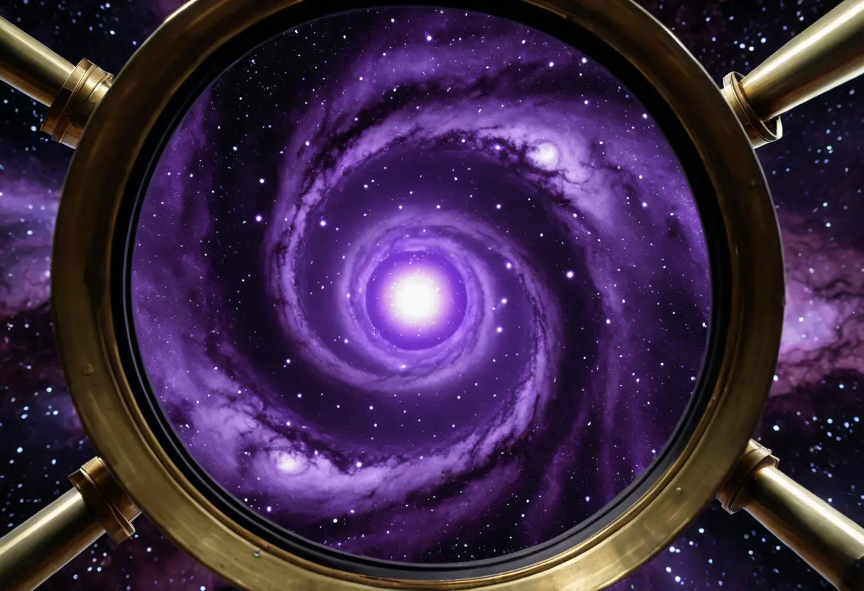 A swirling, chaotic void seen through a telescope.