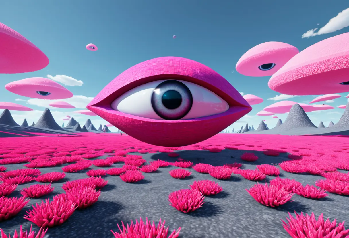 A surreal PS1 game screen with a giant eye.