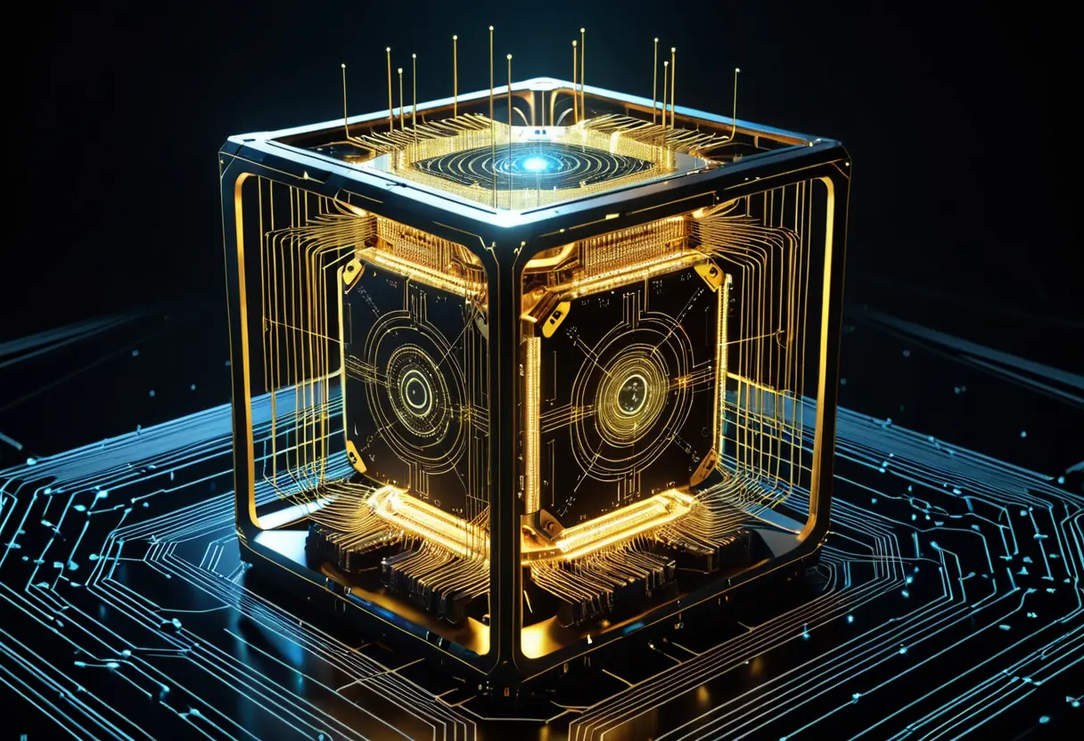 A quantum computer core in the dark.