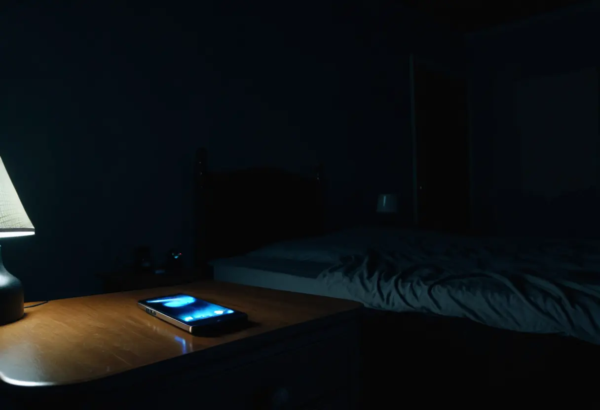 A glowing smartphone on a dark floor showing an incoming call from &lsquo;Mary&rsquo;.