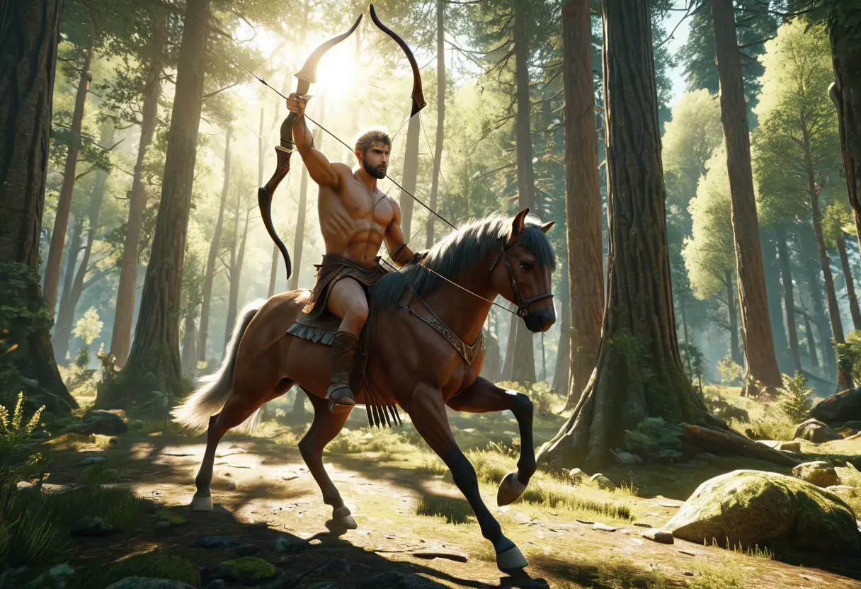 A centaur archer in a forest.