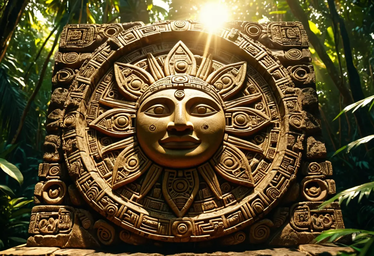 A massive stone calendar with sunlight hitting the center.