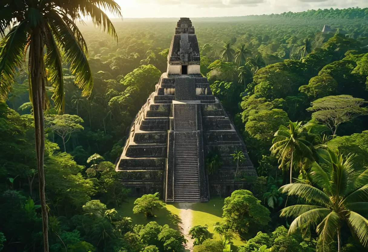 A lush jungle city flourishing under a bright sun.