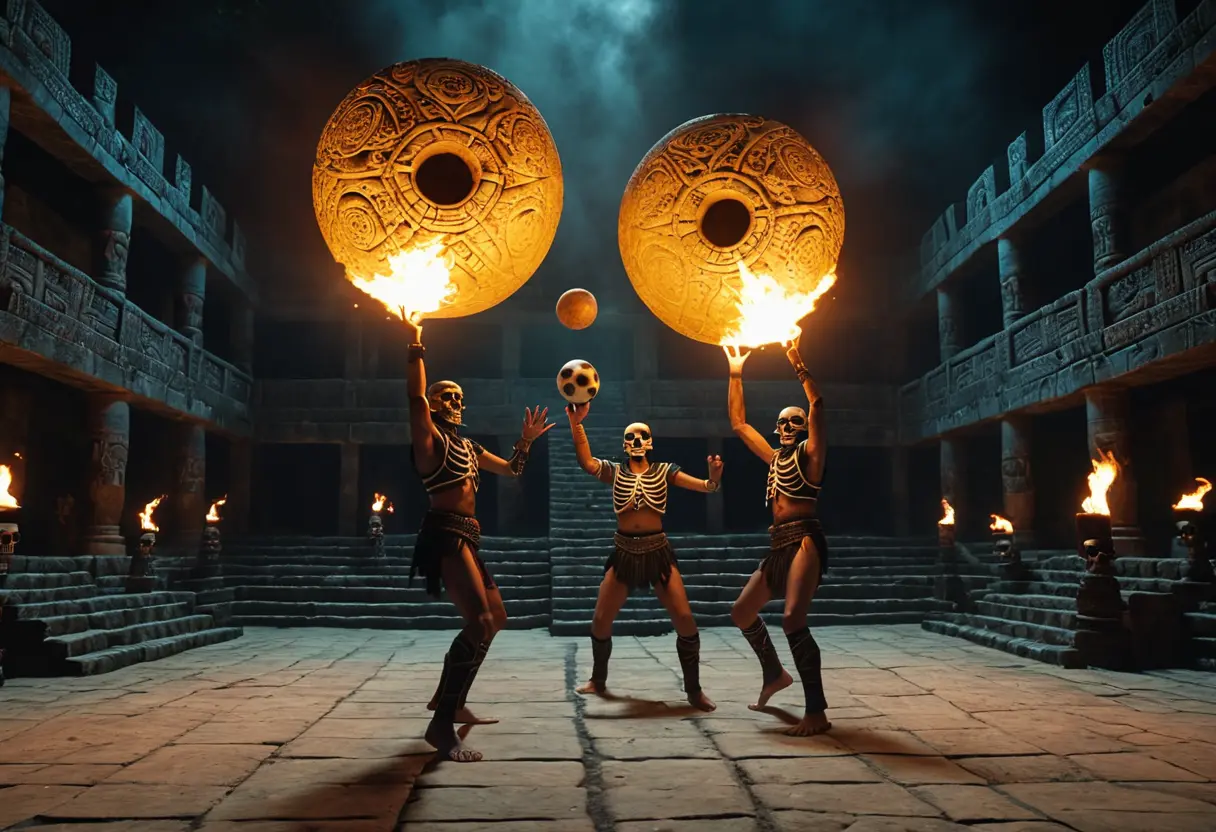 The Twins playing the ballgame in Xibalba.