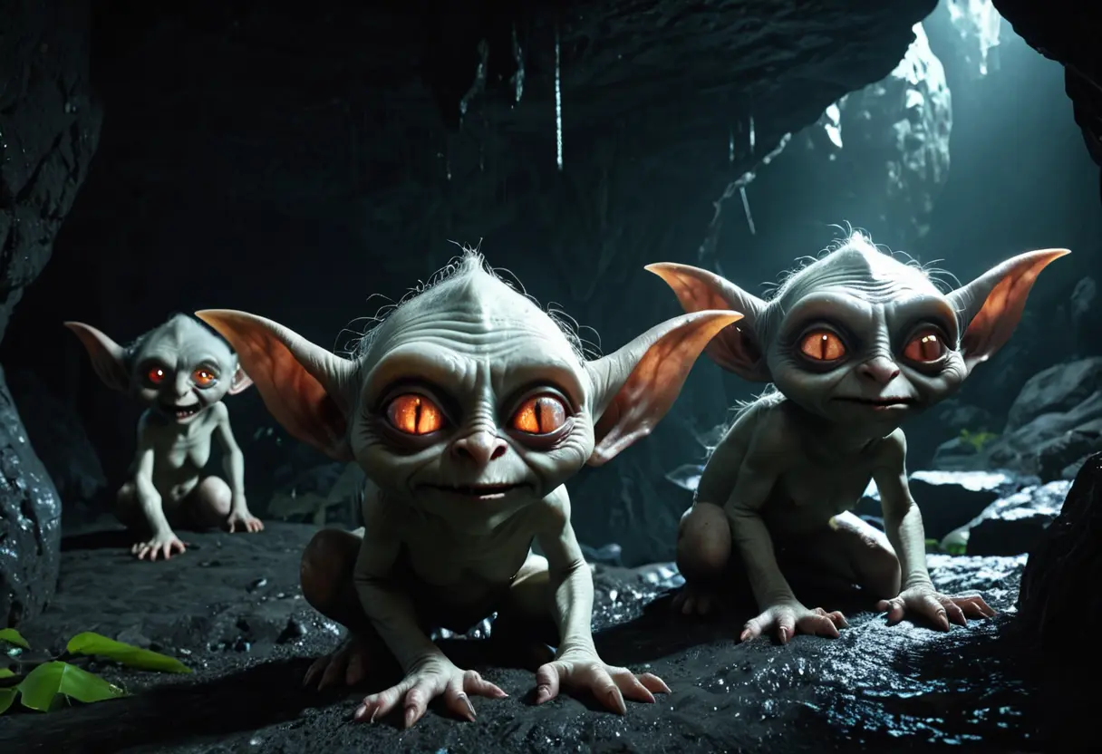 Goblins lurking in a dark cave.