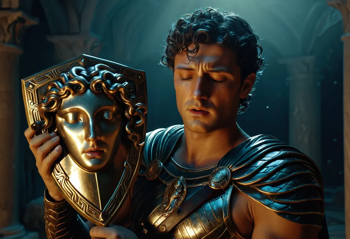 Perseus holding Medusa&rsquo;s head.