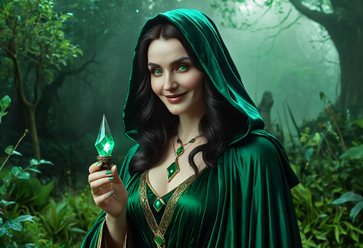 Morgan le Fay with a magical vial.