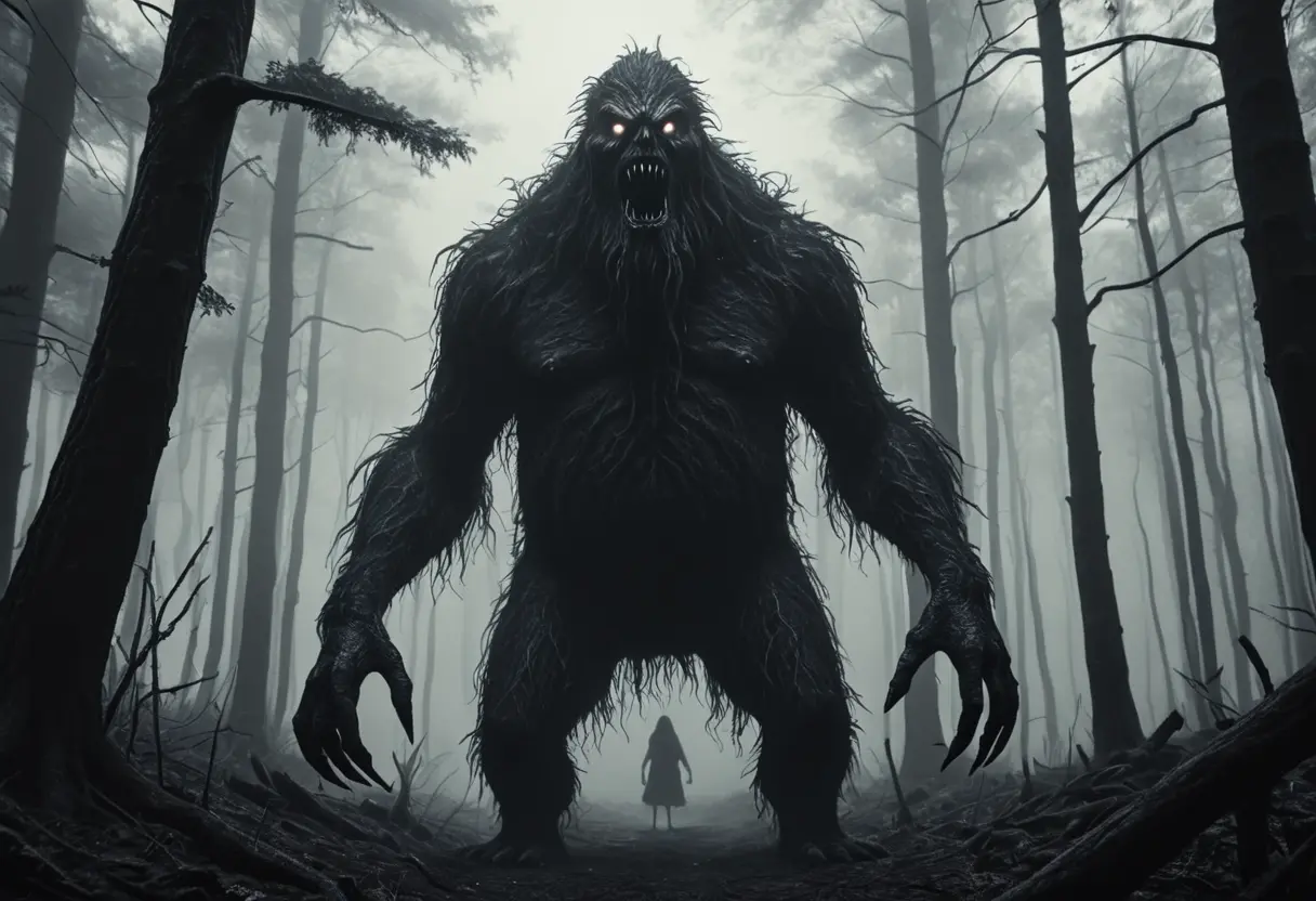 A dark, charcoal-style sketch of a terrifying creature.