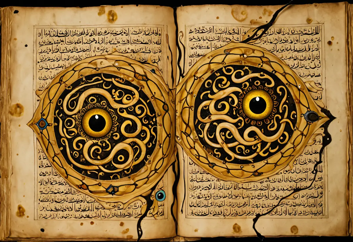 Eldritch symbols on ancient pages.